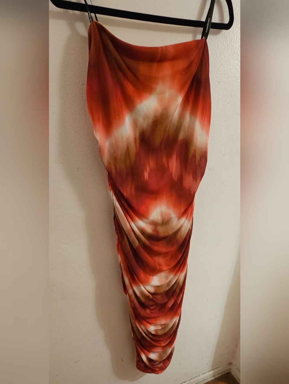 Kenneth Cole - Red Tie-Dye Ruched Strapless Maxi Dress
